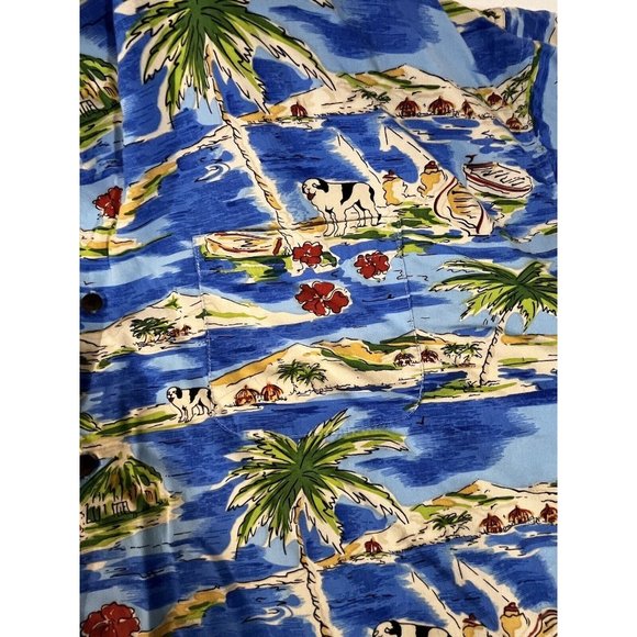 BIG DOGS Tropical Ocean Hawaiian Shirt 5X Palm Trees Water Island Hut - Picture 12 of 14